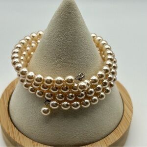 Vintage Monet Cream White Faux Pearl Wire Wrap Bracelet Layered